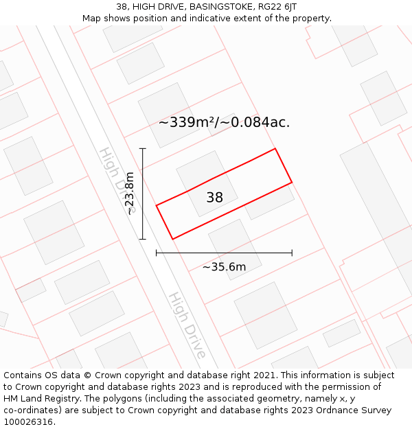 38, HIGH DRIVE, BASINGSTOKE, RG22 6JT: Plot and title map
