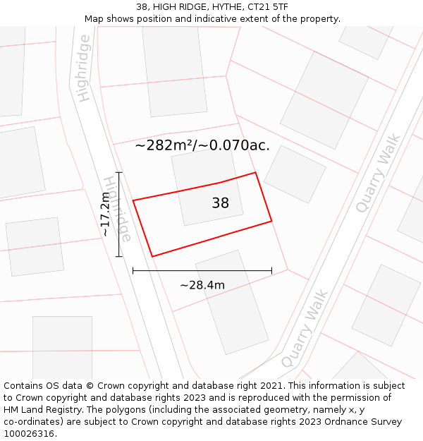 38, HIGH RIDGE, HYTHE, CT21 5TF: Plot and title map