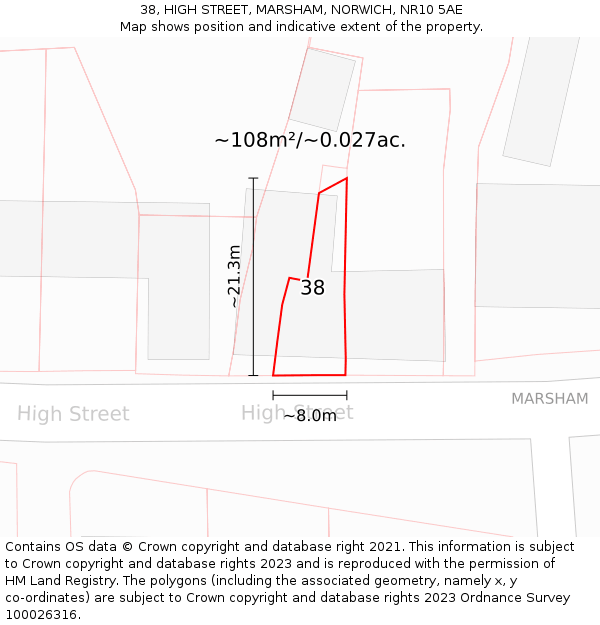 38, HIGH STREET, MARSHAM, NORWICH, NR10 5AE: Plot and title map