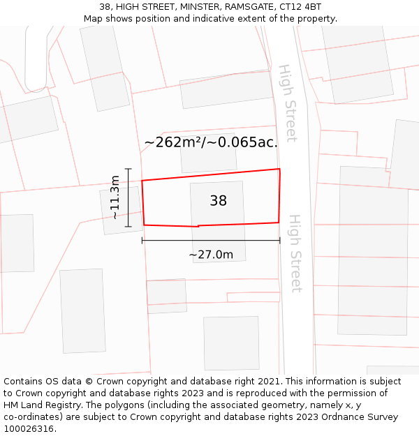 38, HIGH STREET, MINSTER, RAMSGATE, CT12 4BT: Plot and title map