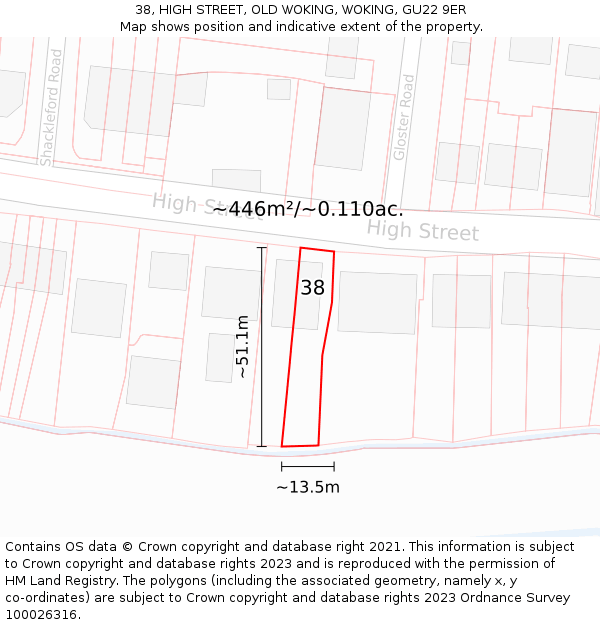 38, HIGH STREET, OLD WOKING, WOKING, GU22 9ER: Plot and title map