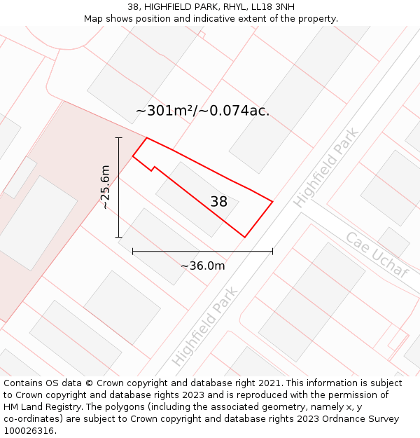 38, HIGHFIELD PARK, RHYL, LL18 3NH: Plot and title map