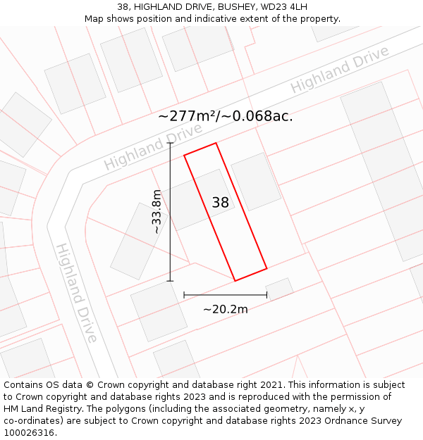 38, HIGHLAND DRIVE, BUSHEY, WD23 4LH: Plot and title map