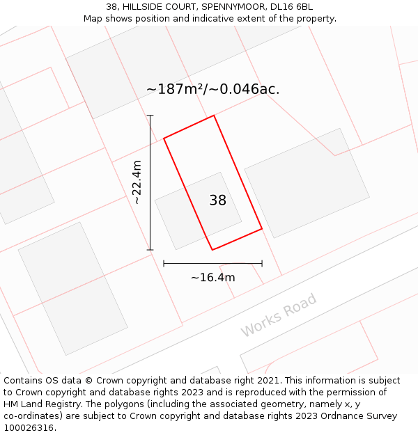 38, HILLSIDE COURT, SPENNYMOOR, DL16 6BL: Plot and title map