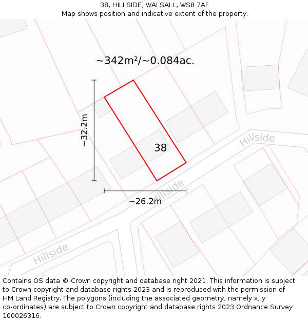 38, HILLSIDE, WALSALL, WS8 7AF: Plot and title map