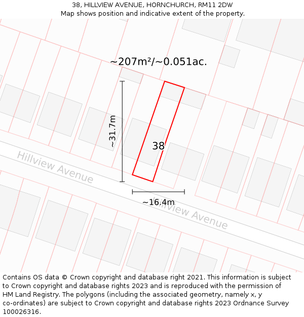 38, HILLVIEW AVENUE, HORNCHURCH, RM11 2DW: Plot and title map