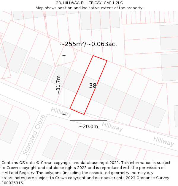 38, HILLWAY, BILLERICAY, CM11 2LS: Plot and title map