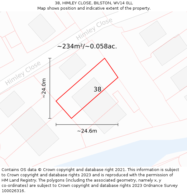 38, HIMLEY CLOSE, BILSTON, WV14 0LL: Plot and title map