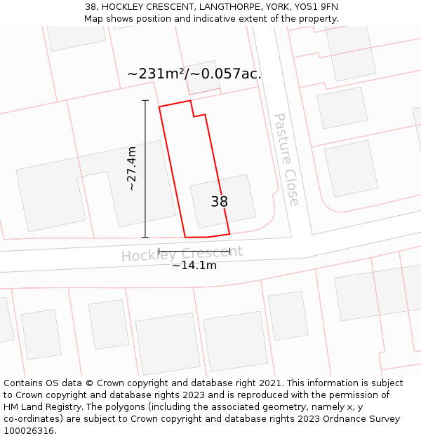 38, HOCKLEY CRESCENT, LANGTHORPE, YORK, YO51 9FN: Plot and title map