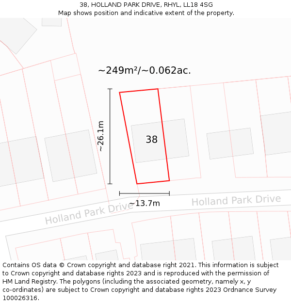 38, HOLLAND PARK DRIVE, RHYL, LL18 4SG: Plot and title map