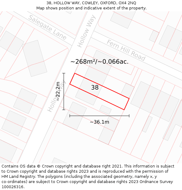 38, HOLLOW WAY, COWLEY, OXFORD, OX4 2NQ: Plot and title map