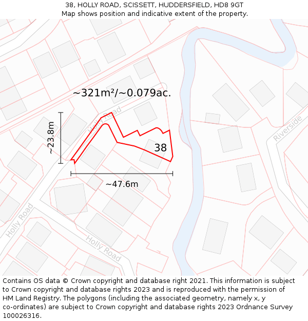 38, HOLLY ROAD, SCISSETT, HUDDERSFIELD, HD8 9GT: Plot and title map
