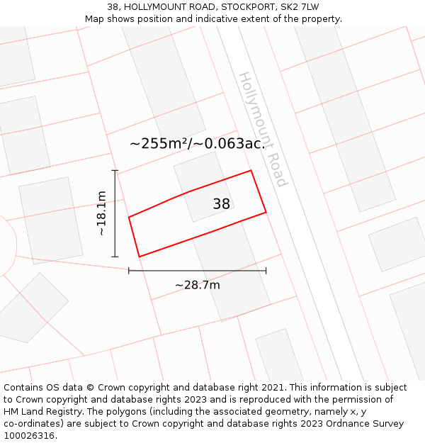 38, HOLLYMOUNT ROAD, STOCKPORT, SK2 7LW: Plot and title map