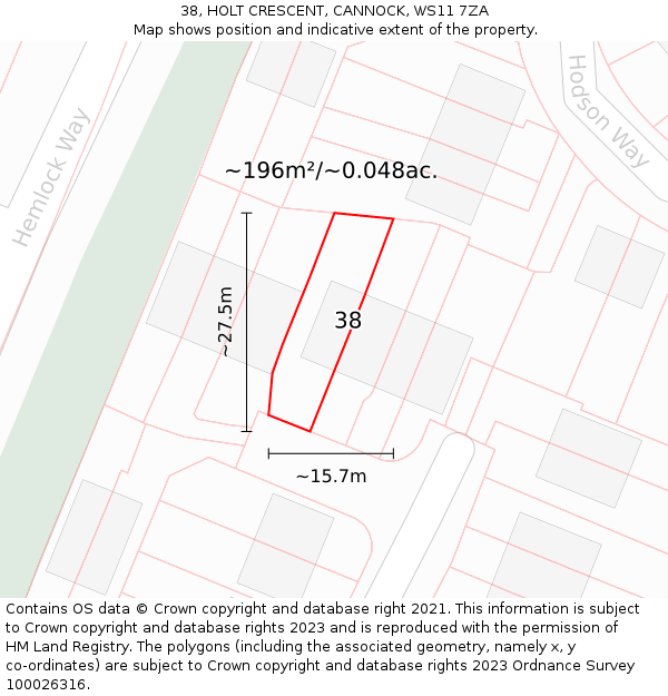 38, HOLT CRESCENT, CANNOCK, WS11 7ZA: Plot and title map