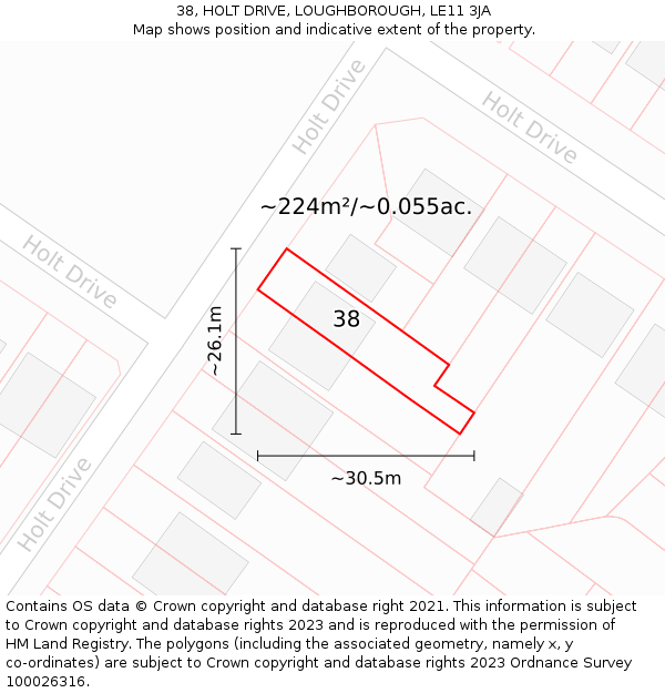 38, HOLT DRIVE, LOUGHBOROUGH, LE11 3JA: Plot and title map