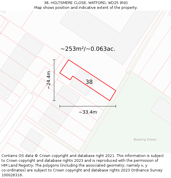 38, HOLTSMERE CLOSE, WATFORD, WD25 9NG: Plot and title map