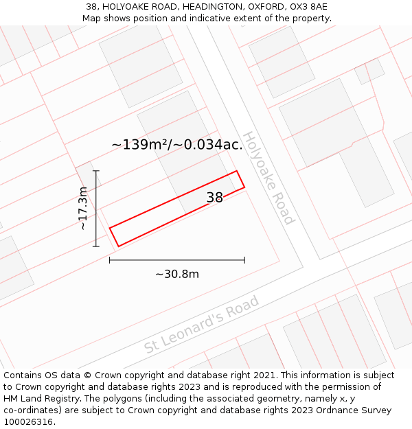 38, HOLYOAKE ROAD, HEADINGTON, OXFORD, OX3 8AE: Plot and title map