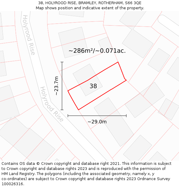 38, HOLYROOD RISE, BRAMLEY, ROTHERHAM, S66 3QE: Plot and title map