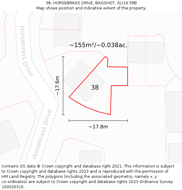 38, HORSEBRASS DRIVE, BAGSHOT, GU19 5RB: Plot and title map