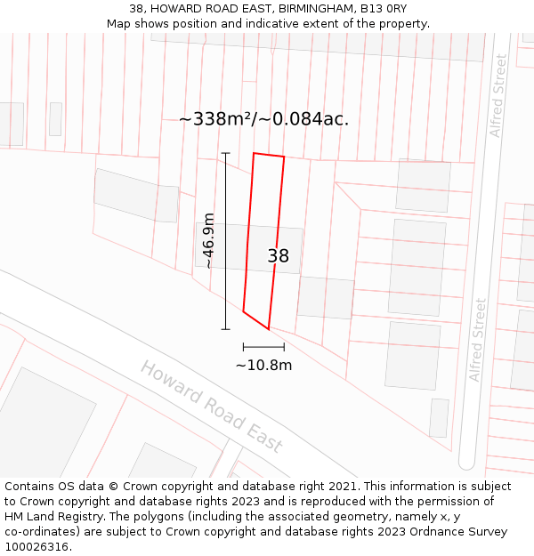 38, HOWARD ROAD EAST, BIRMINGHAM, B13 0RY: Plot and title map