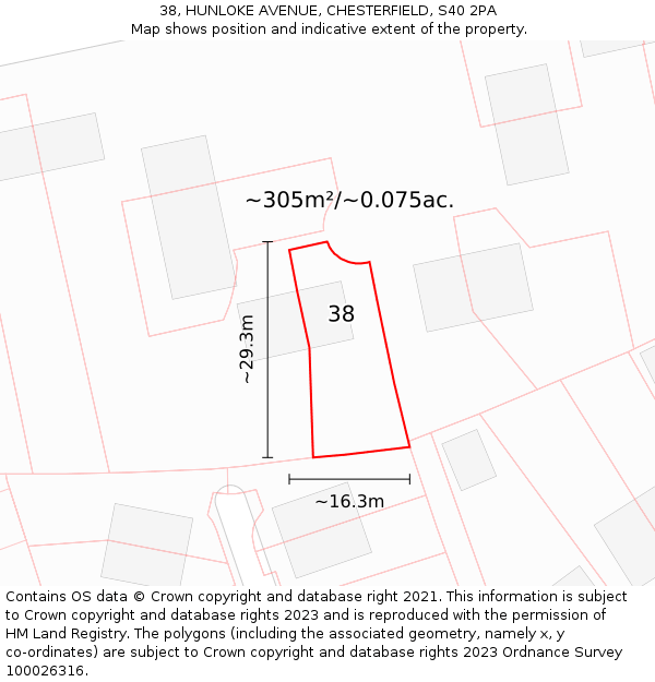 38, HUNLOKE AVENUE, CHESTERFIELD, S40 2PA: Plot and title map