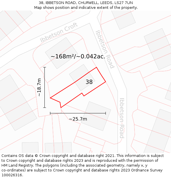 38, IBBETSON ROAD, CHURWELL, LEEDS, LS27 7UN: Plot and title map