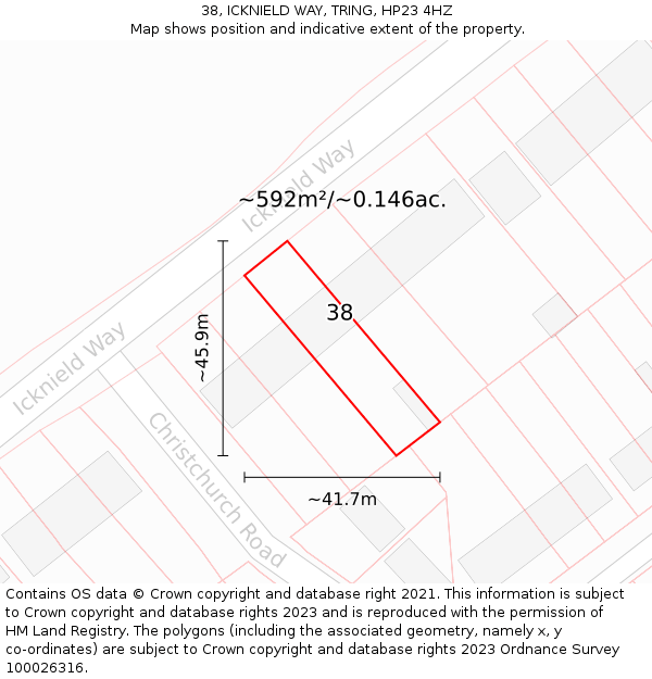 38, ICKNIELD WAY, TRING, HP23 4HZ: Plot and title map