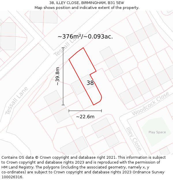 38, ILLEY CLOSE, BIRMINGHAM, B31 5EW: Plot and title map