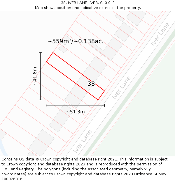 38, IVER LANE, IVER, SL0 9LF: Plot and title map