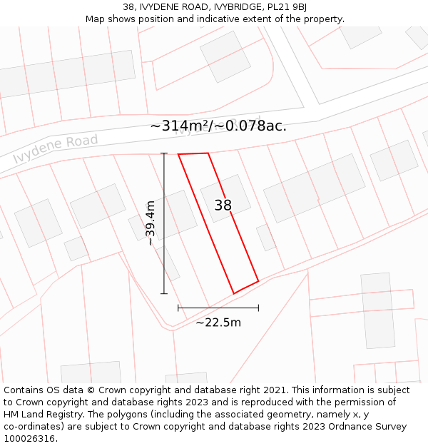 38, IVYDENE ROAD, IVYBRIDGE, PL21 9BJ: Plot and title map