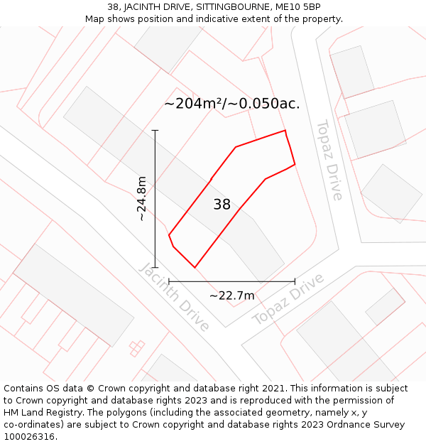 38, JACINTH DRIVE, SITTINGBOURNE, ME10 5BP: Plot and title map