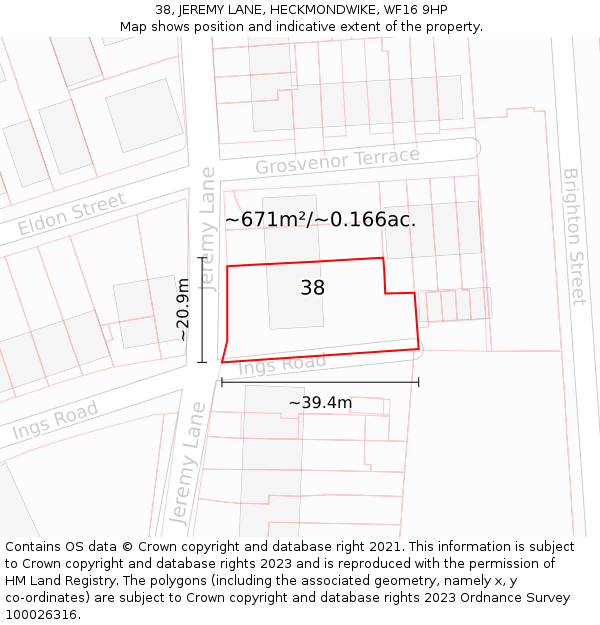 38, JEREMY LANE, HECKMONDWIKE, WF16 9HP: Plot and title map