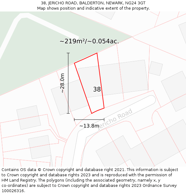 38, JERICHO ROAD, BALDERTON, NEWARK, NG24 3GT: Plot and title map