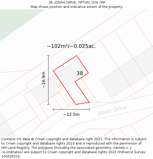 38, JONAH DRIVE, TIPTON, DY4 7AP: Plot and title map