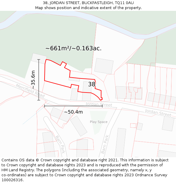 38, JORDAN STREET, BUCKFASTLEIGH, TQ11 0AU: Plot and title map