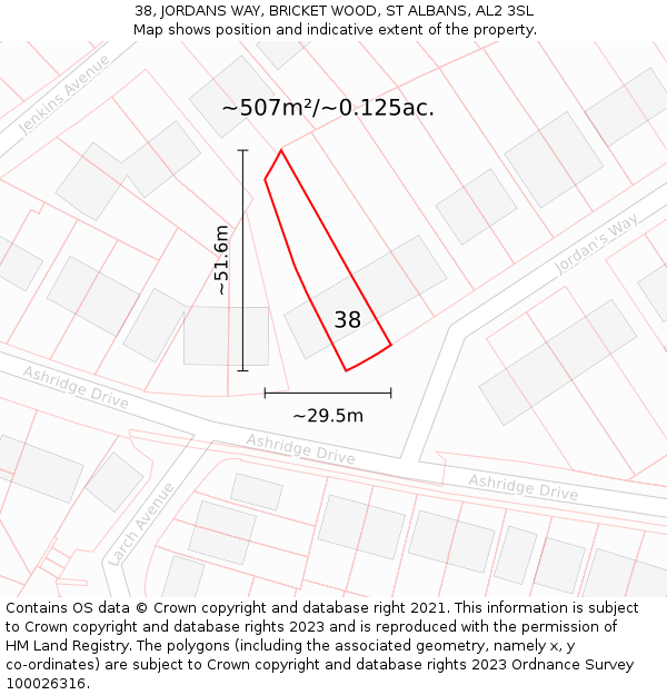 38, JORDANS WAY, BRICKET WOOD, ST ALBANS, AL2 3SL: Plot and title map