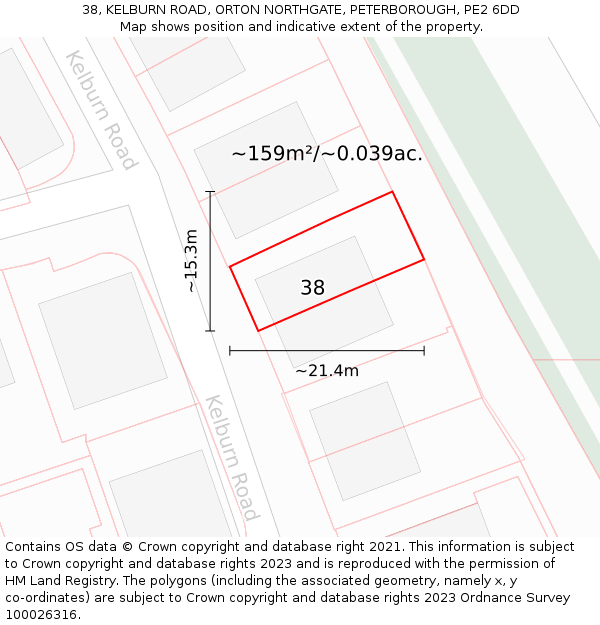 38, KELBURN ROAD, ORTON NORTHGATE, PETERBOROUGH, PE2 6DD: Plot and title map