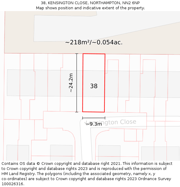 38, KENSINGTON CLOSE, NORTHAMPTON, NN2 6NP: Plot and title map
