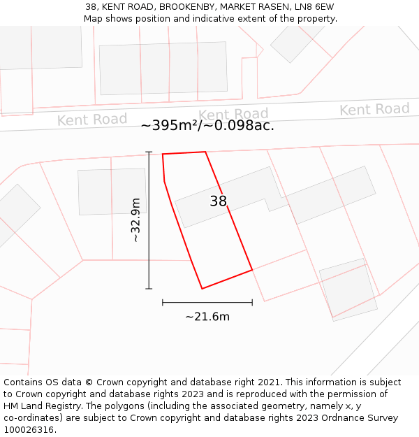 38, KENT ROAD, BROOKENBY, MARKET RASEN, LN8 6EW: Plot and title map