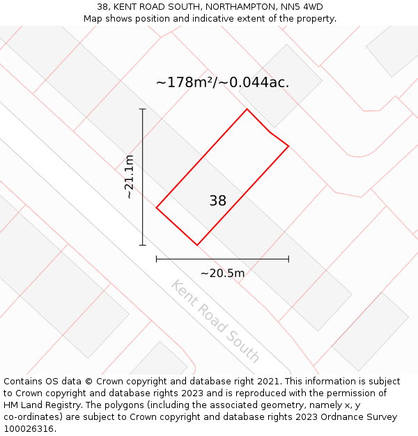 38, KENT ROAD SOUTH, NORTHAMPTON, NN5 4WD: Plot and title map