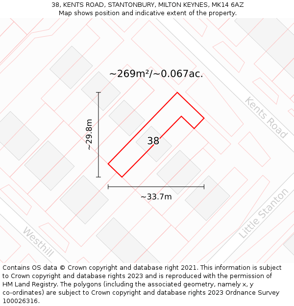 38, KENTS ROAD, STANTONBURY, MILTON KEYNES, MK14 6AZ: Plot and title map