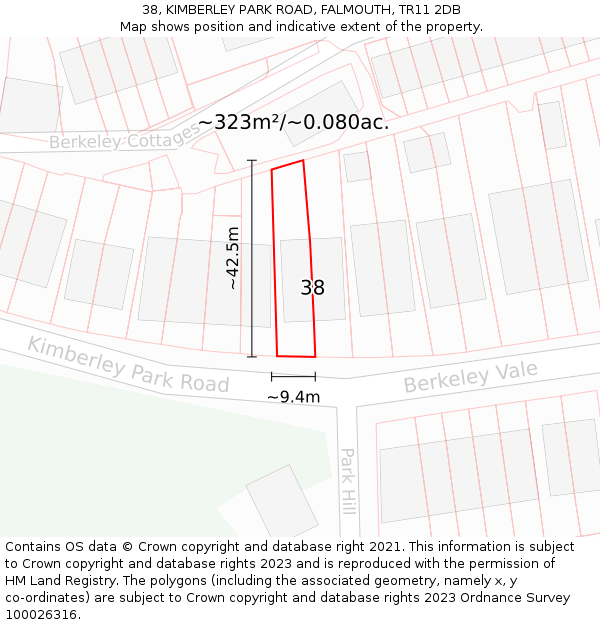 38, KIMBERLEY PARK ROAD, FALMOUTH, TR11 2DB: Plot and title map