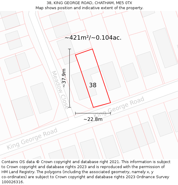 38, KING GEORGE ROAD, CHATHAM, ME5 0TX: Plot and title map