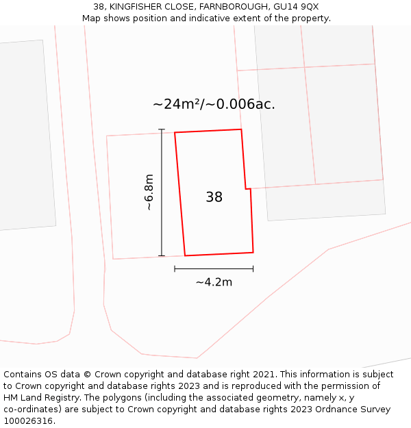 38, KINGFISHER CLOSE, FARNBOROUGH, GU14 9QX: Plot and title map