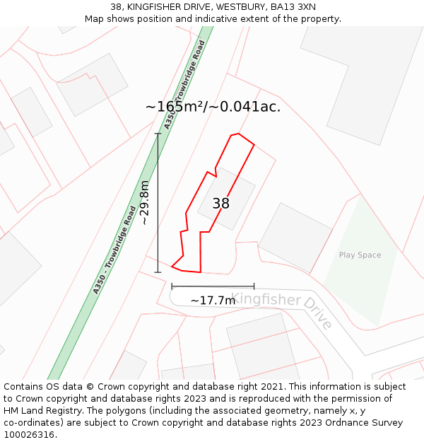 38, KINGFISHER DRIVE, WESTBURY, BA13 3XN: Plot and title map