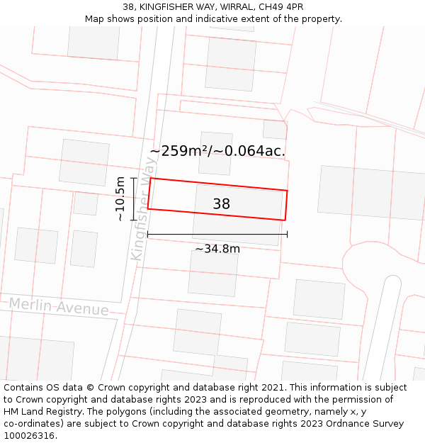 38, KINGFISHER WAY, WIRRAL, CH49 4PR: Plot and title map