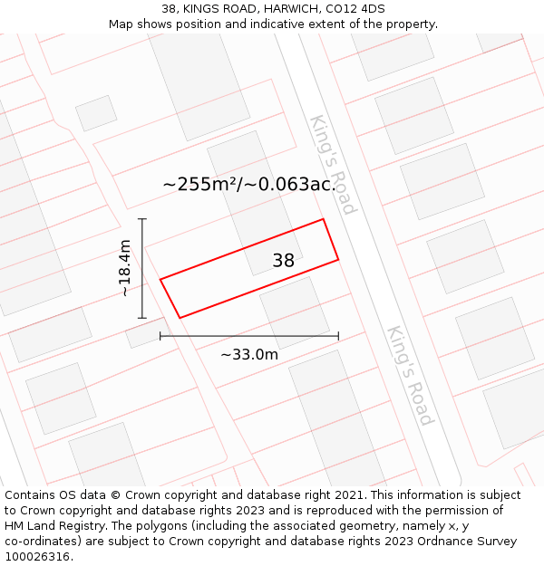 38, KINGS ROAD, HARWICH, CO12 4DS: Plot and title map