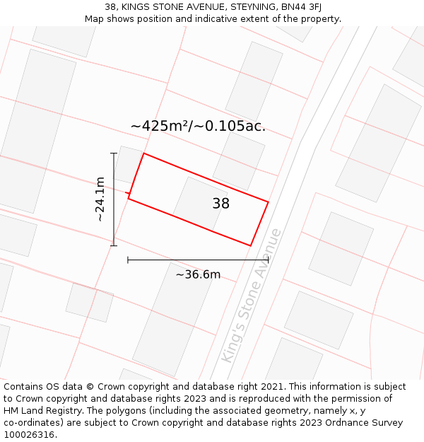 38, KINGS STONE AVENUE, STEYNING, BN44 3FJ: Plot and title map