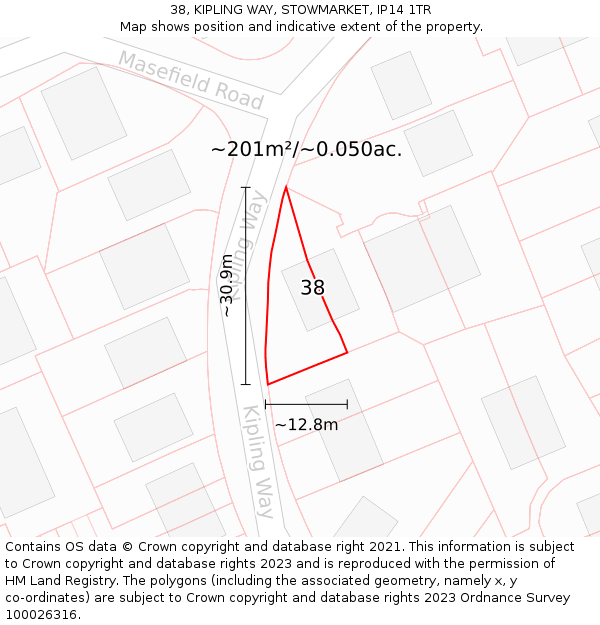 38, KIPLING WAY, STOWMARKET, IP14 1TR: Plot and title map