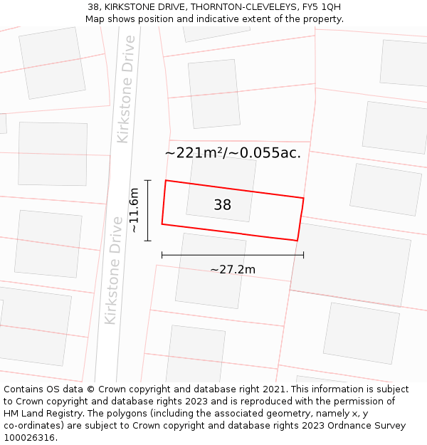 38, KIRKSTONE DRIVE, THORNTON-CLEVELEYS, FY5 1QH: Plot and title map